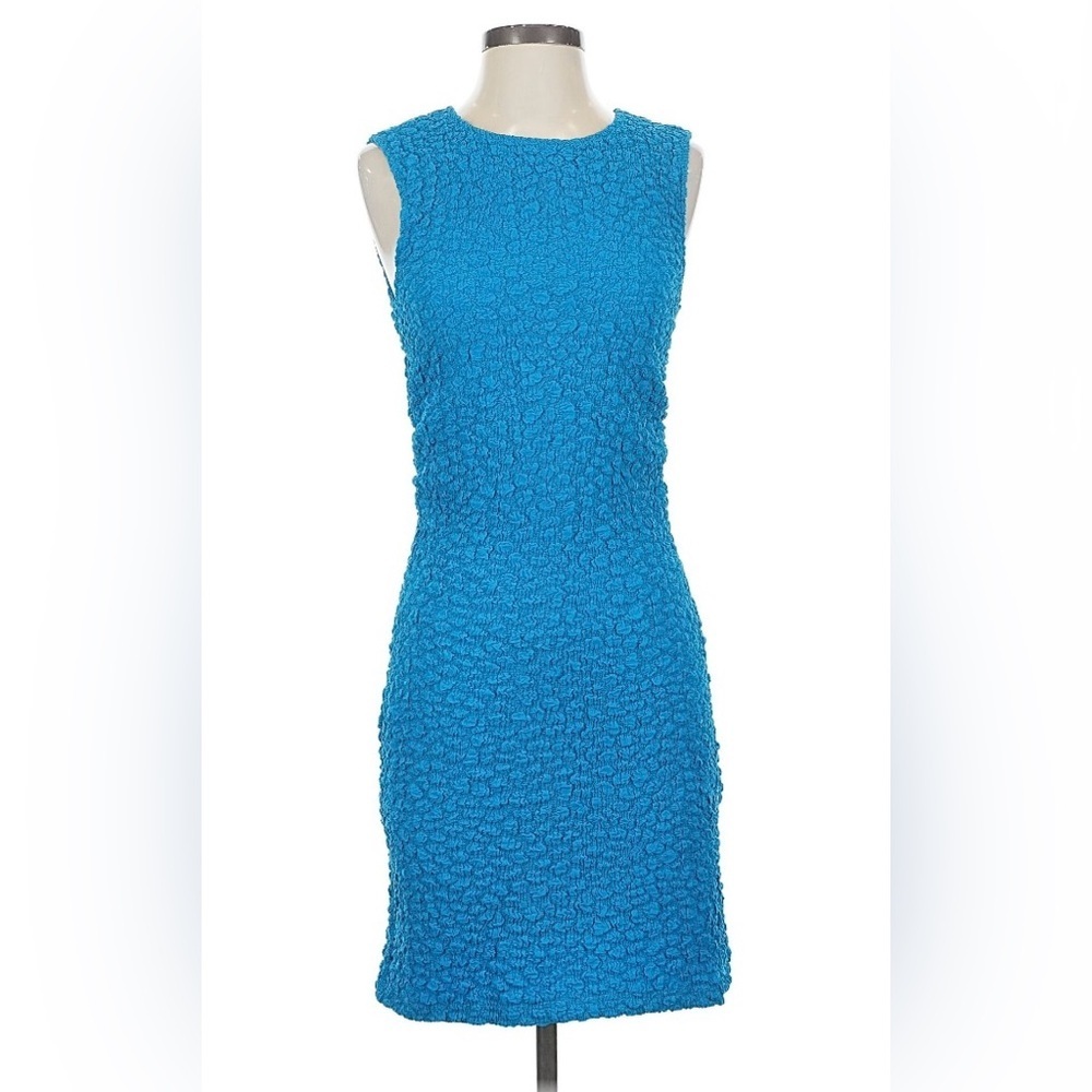 NEW Anthropologie Textured Topaz Blue Sleeveless Cocktail Sheath Dress Sz S - Picture 2 of 7